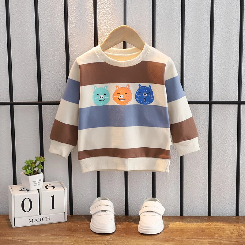 XWT-ملابس أطفال ربيع خريف أولاد وبنات ملابس أطفال أولاد وبنات بأكمام طويلة مطبوعات حيوانات كرتونية لطيفة