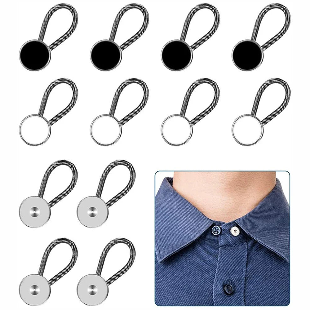 12Pcs Metal Collar Extenders Invisible Neck Extender No Sew Elastic Button Extenders for Mens Dress Shirts Suits Trouser Coat