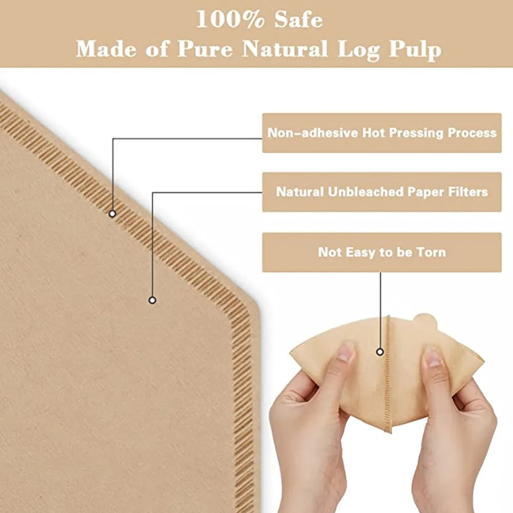 50/100 قطعة من فلاتر القهوة المخروطية الطبيعية غير المبيضة للاستخدام مرة واحدة، استبدال فلاتر القهوة الورقية من ميليتا