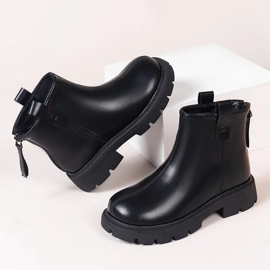 2023 New Brown Black Boys Short Boots Back Zipper Spring Autumn Chic Girls Leather Boots Non-slip Kids Shoes for Performance PU