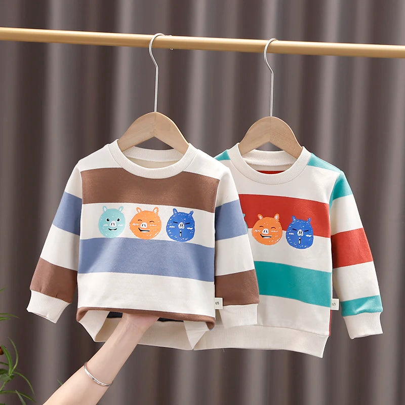 XWT-ملابس أطفال ربيع خريف أولاد وبنات ملابس أطفال أولاد وبنات بأكمام طويلة مطبوعات حيوانات كرتونية لطيفة