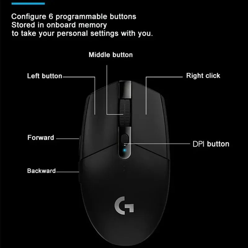 ماوس ألعاب الكمبيوتر Logitech G304 اللاسلكي 2.4 جيجاهرتز، ماوس مريح Hero Engine بدقة 12000 نقطة في البوصة، مزود بتقنية البلوتوث، ملحق كمبيوتر شخصي يعمل بنظامي التشغيل Windows وMac OS، هدية