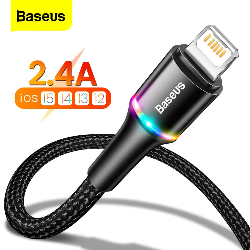 Baseus USB Cable For iPhone 12 11 13 Pro XS Max Xr X 8 7 6 LED Lighting Fast Charge Charger Phone Cable