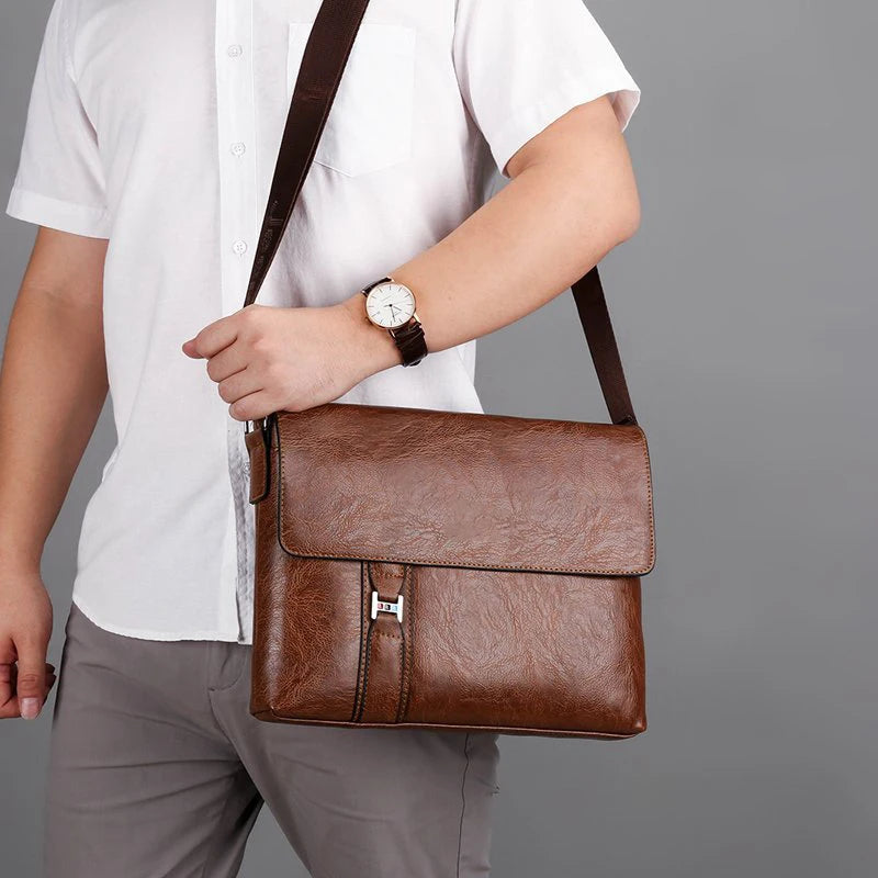 Men'S Briefcase PU Leather Ipad A4 Document Shoulder Executive Work Business Work Messenger Crossbody Side Male Designer Bag