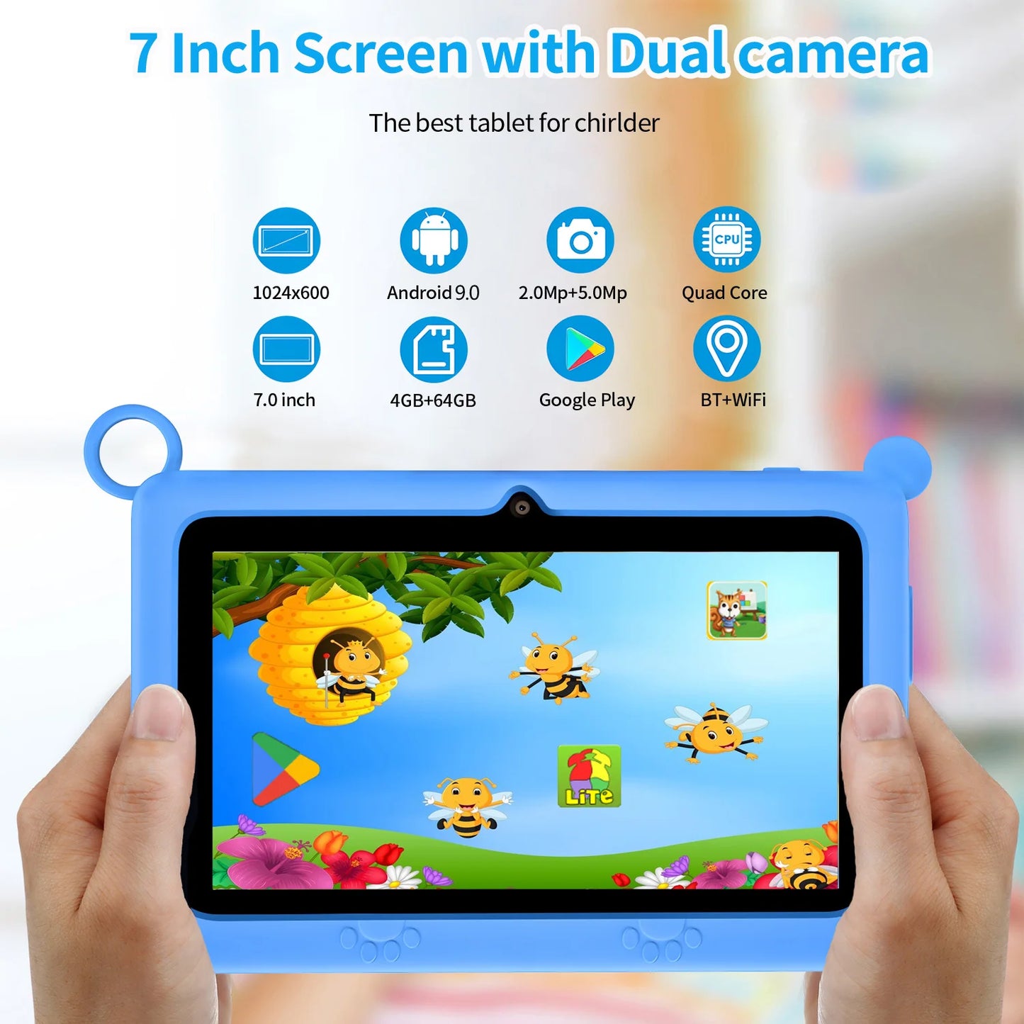 7 Inch 5G WiFi Android Learning Education Tablets Quad Core 4GB RAM 64GB ROM Dual Cameras Bluetooth Children's Gifts Tablet