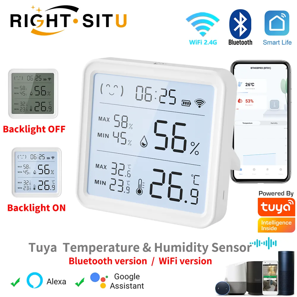 Tuya WiFi Temperature Humidity Sensor For Smart Home Backlight Hygrometer Thermometer Compatible Bluetooth APP Remote Control