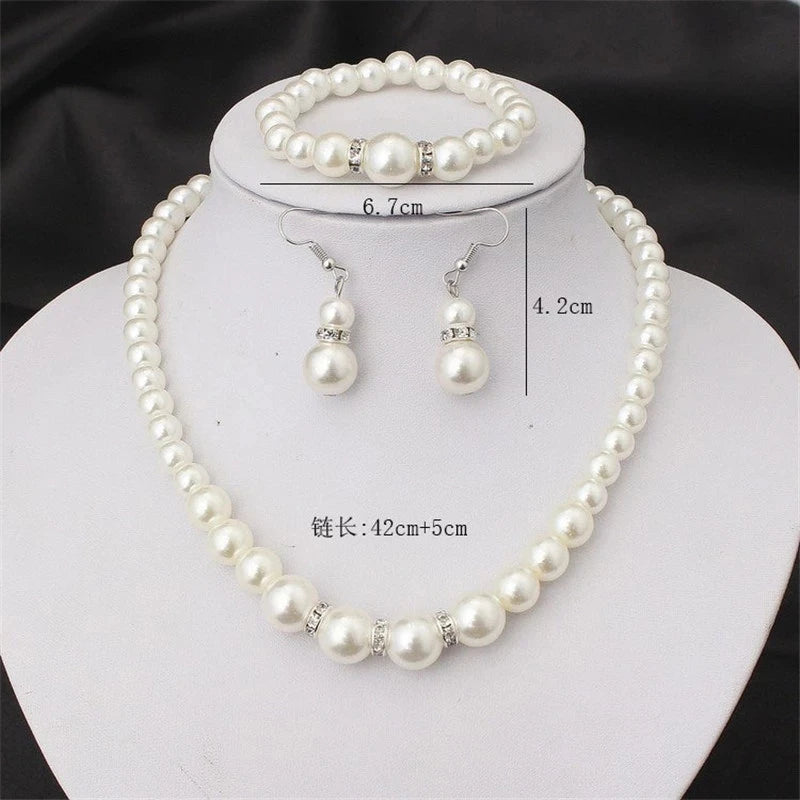 Wedding Engagement Women Simulated Pearls Jewelry Set Necklace / Earrings / Bracelets Fashion Jewelry For Lady Party Gift