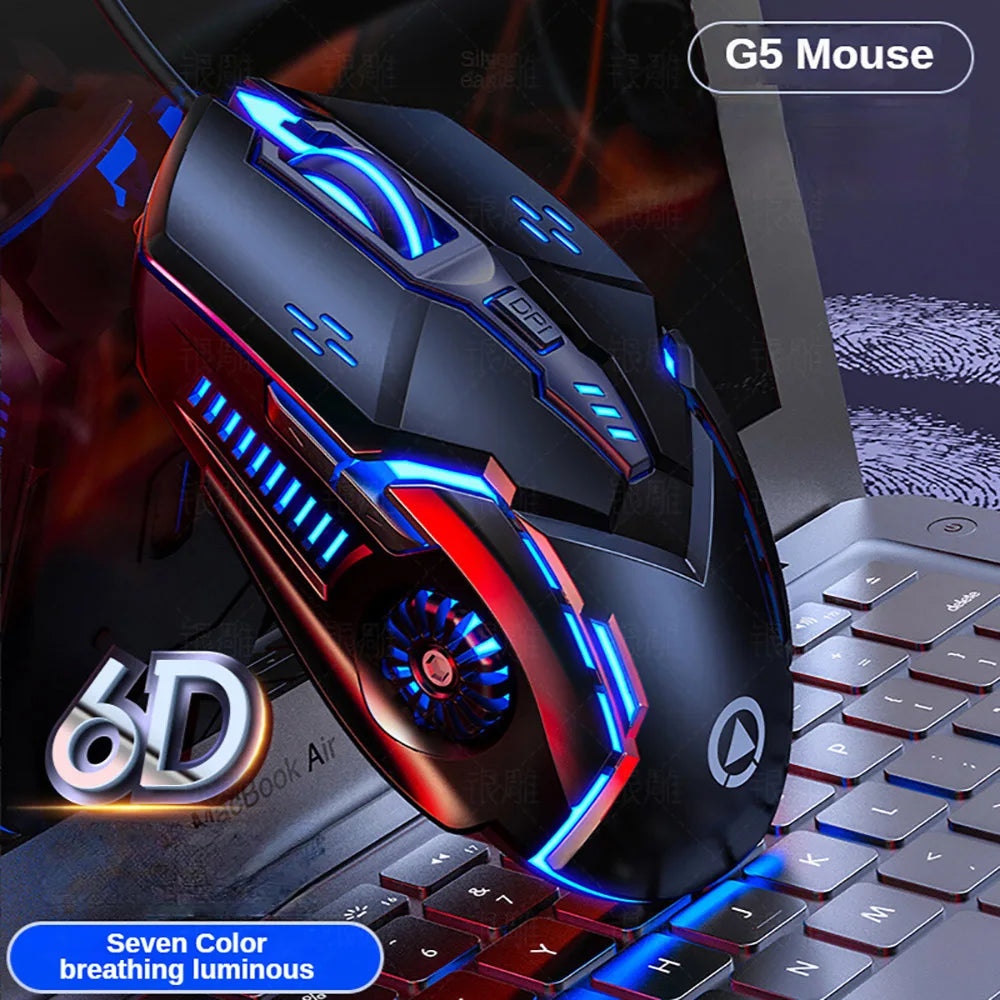 G5 Mute Wired Mouse RGB Backlight Gaming Mouse 6 Button 1200 DPI USB Mouse Office Mouse Gamer Mice for PUBG Computer PC Laptop