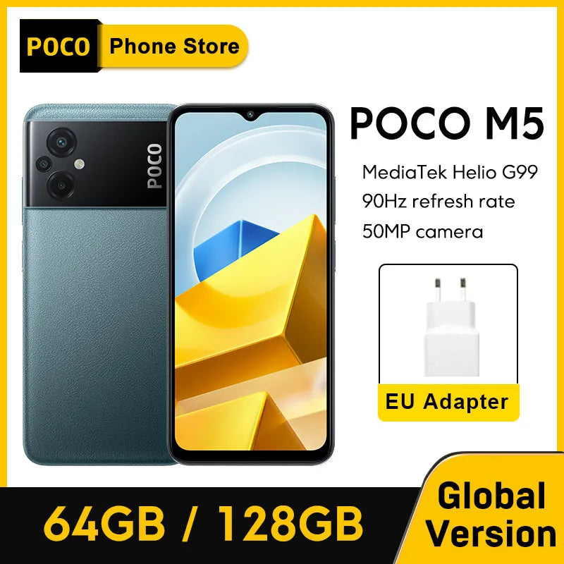 【العرض العالمي الأول】POCO M5 النسخة العالمية 64 جيجابايت/128 جيجابايت NFC MTK G99 ثماني النواة 90 هرتز شاشة 6.58 بوصة كاميرا 50 ميجابكسل 5000 مللي أمبير