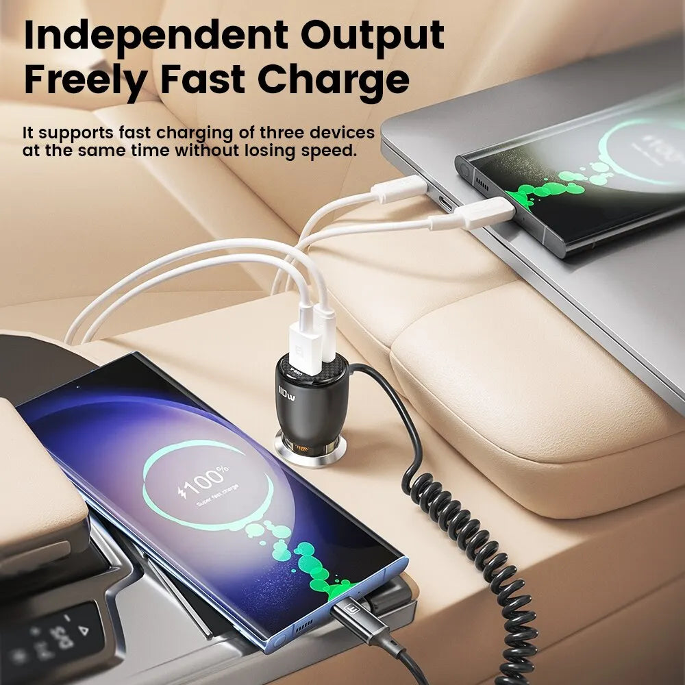 شاحن سيارة Toocki USB 110 واط، شحن سريع 4.0، شاحن سيارة شفاف من النوع C، مع كابل من النوع C لهاتف Xiaomi iPhone Samsung S2