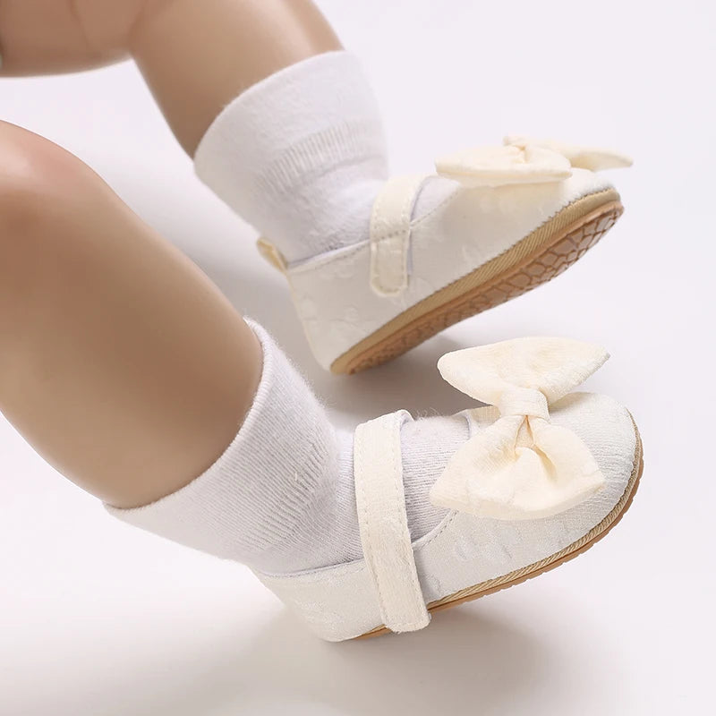 Cute 0-1yea Baby Casual Shoes Infant Toddler Bowknot Non-slip Rubber Soft-Sole Flat PU First Walker Newborn Bow Decor Mary Janes