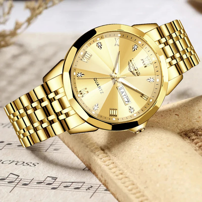 LIGE Ladies Wristwatch Luxury Waterproof Luminous Date Gold Watch For Women Dress Stainless Steel Quartz Women's Watches+Box