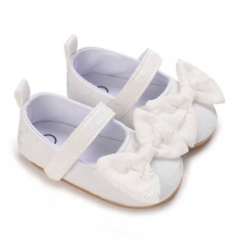 Cute 0-1yea Baby Casual Shoes Infant Toddler Bowknot Non-slip Rubber Soft-Sole Flat PU First Walker Newborn Bow Decor Mary Janes