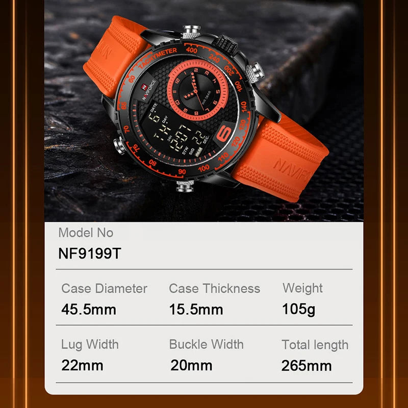 NAVIFORCE Military Sport Watches for Men Water Resistant Soft Silicone Strap Man Clock Luxury Luminous Male Wristwatches NF9199T