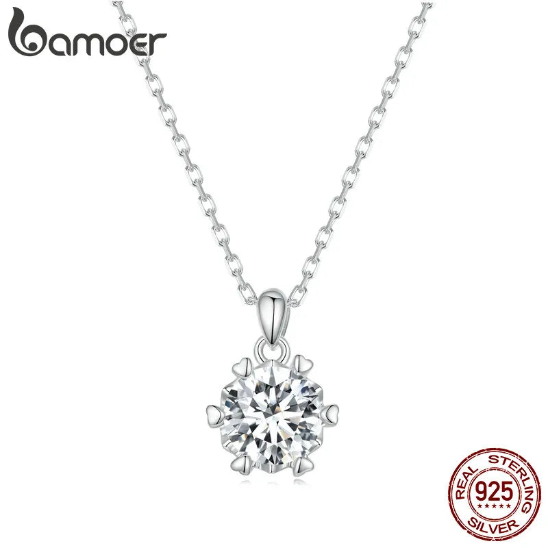 Bamoer 1 Carat Moissanite Pendant Necklace For Women High Quality 925 Sterling Silver Wedding Party Bridal Fine Jewelry 3 Colors