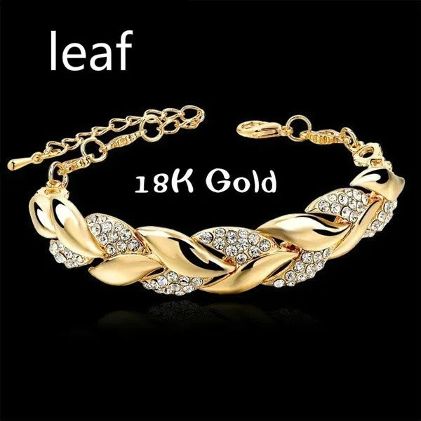 Luxury Love Braided Leaf Bracelet Charm Crystal Wedding Bracelets for Women Anniversary Valentines Day Gifts Aesthetic Jewelry