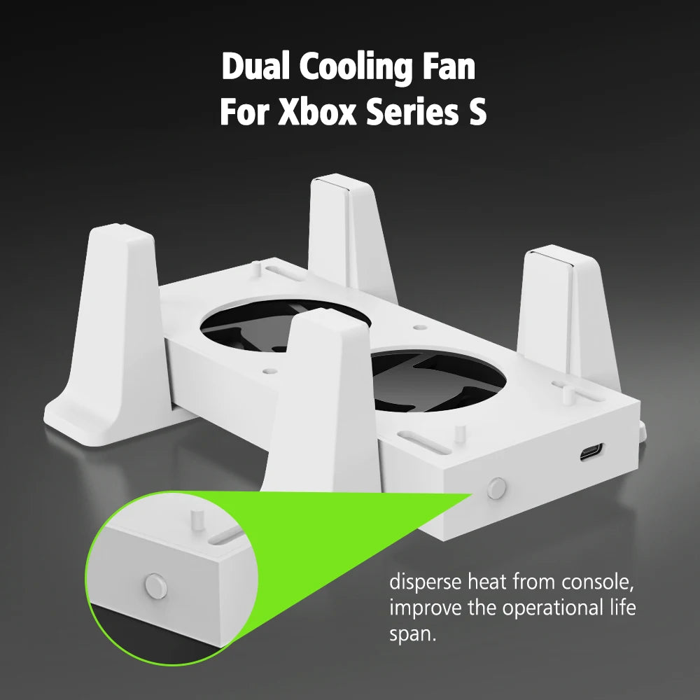 for Xbox Series S Cooling Fan Console Vertical Stand Holder External Cooler 2 USB Ports Fans 3 Speeds for Xbox Series S Console