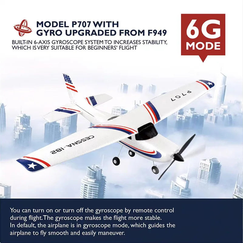 Park10 RC Airplane P707G 2.4G 3D/6G With Gyroscope 3Ch RC Airplane Fixed Wing Plane Outdoor Toys Drone RTF CESSNA 182 Plane Gift