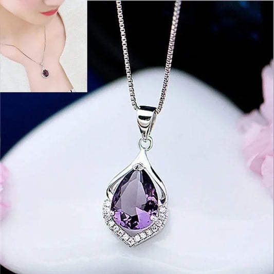 Delysia King Temperament Gemstone Jewelry Waterdrop Amethyst Pendant Necklace for Women