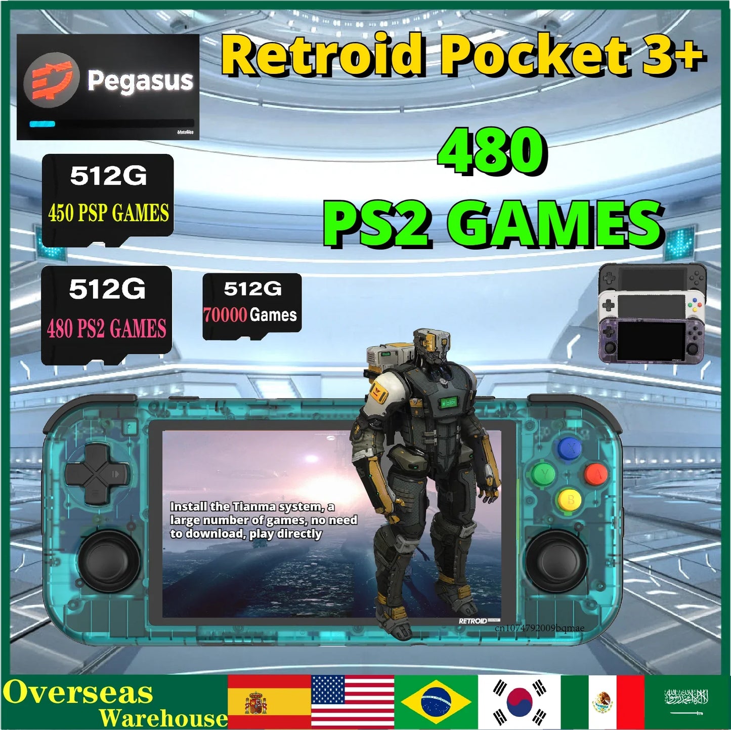 Retroid Pocket 3 PLUS  PSP PS2  Handheld Game Console Touch Screen Portable 4.7 Inch  Android 11 T618 512G Built-in 60000 Games