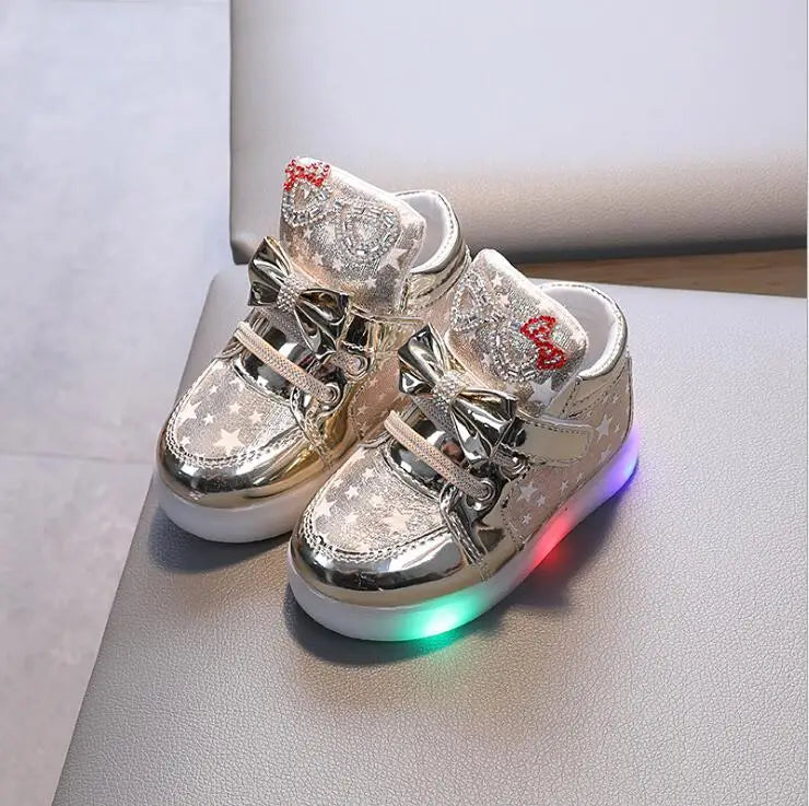 Spring Fashion Baby Girls Children Luminous Shoes Princess With Light Rhinestone Toddler LED Shoes Kids Glowing Sneakers