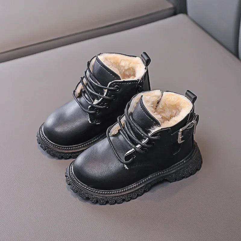 Baby Kids Short Boots Fashion Toddler Girls Booties Kids Snow Boots Winter Plush Children Waterproof Leather Boots