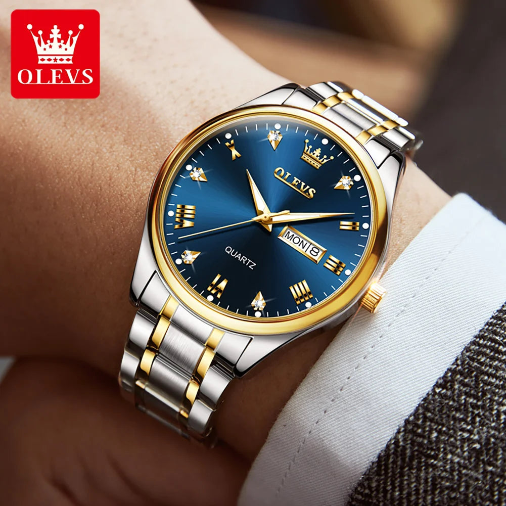 OLEVS Quartz Watch For Men Top Luxury Brand Business Men's Watches Waterproof Sports Watch Luminous Stainless Steel Wristwatches