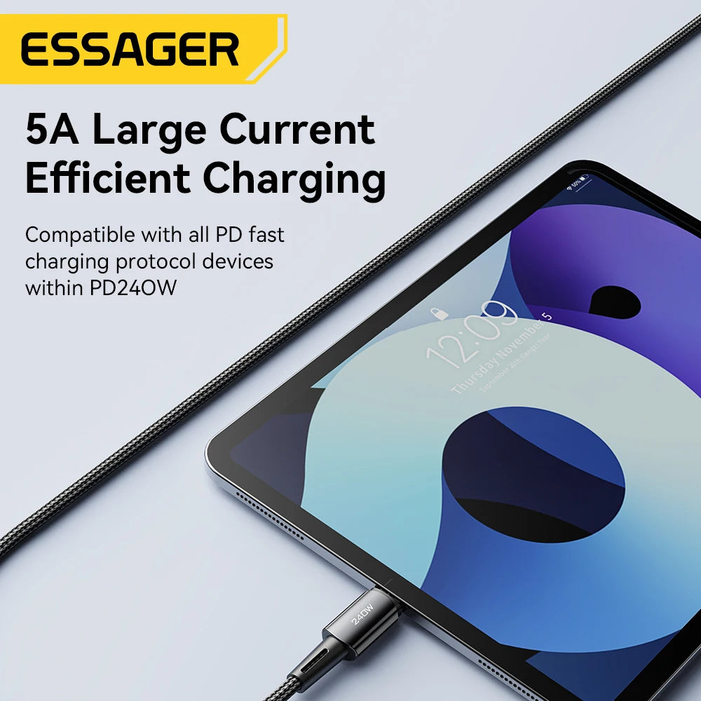 Essager 240W Super Fast Charge Type-C 67W Cable Quick Charge USB Cable 6A For Xiaomi 12Pro Redmi K50 Note 11Pro Black Shark 5Pro