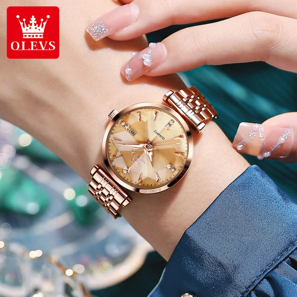 OLEVS Women's Watches Jewelry Quartz Watch Waterproof Stainless steel Strap Rose Gold Watch for Women Fashion Watch Bracelet Set