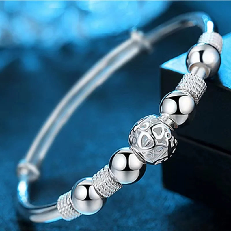 New Korean Fashion 925 Sterling Silver Lucky Beads Bangles For Women Bracelets Luxury Designer Party Wedding Jewelry Gifts