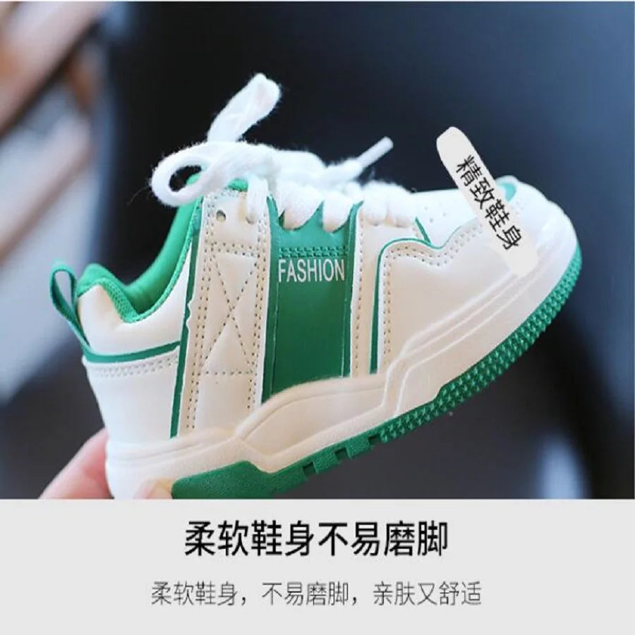 Children's Cricket Shoes 2023 Autumn New Girls' Versatile Breathable Sports Shoes Boys' Soft Sole Casual Flat Bottom White Shoes