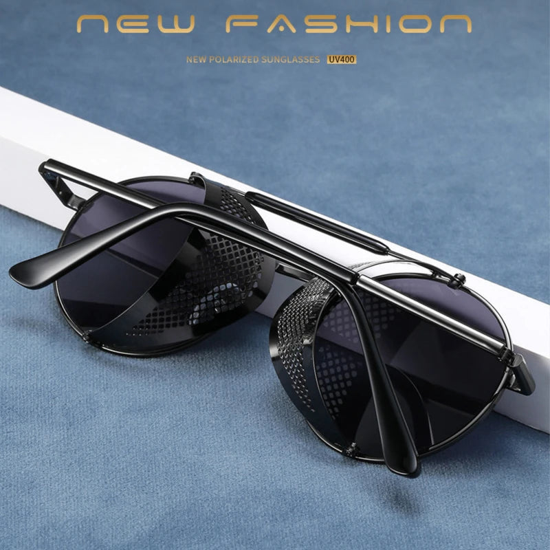 Steampunk Sunglasses for Men Punk Retro Round Metal Sun Glasses Women Luxury Brand Designer Windshield Shades Eyewear UV400