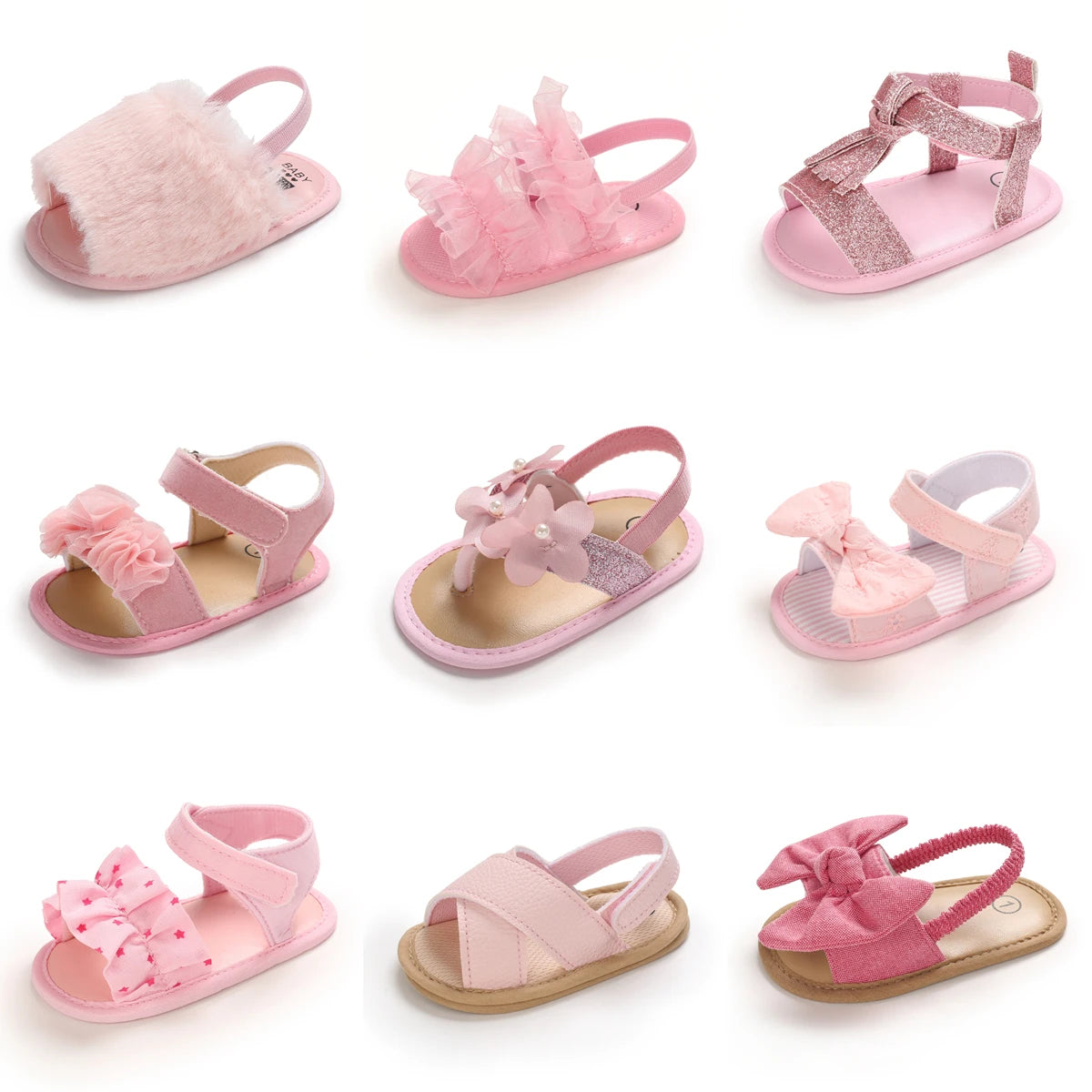 Baby Shoes Girls Pink Theme Summer Casual Sandals Comfortable Soft Sole Newborn First Walkers Non-Slip Toddler Shoes Fashion