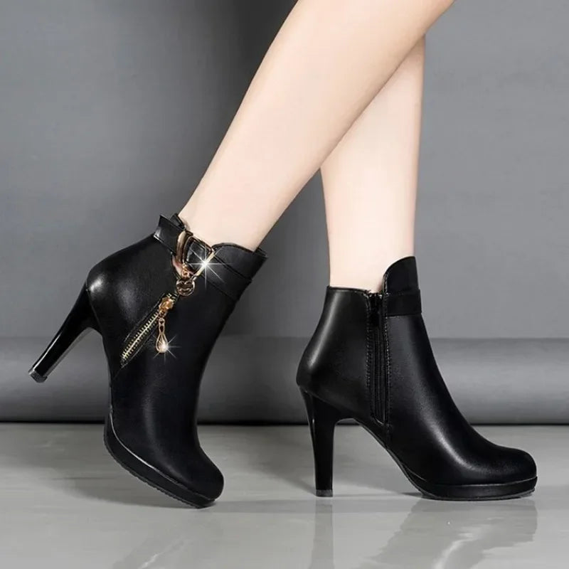 New Fashion Women's Boots Autumn and Winter Ankle Boots Women's Round Toe Thin Heel Zipper Casual Women's Shoes