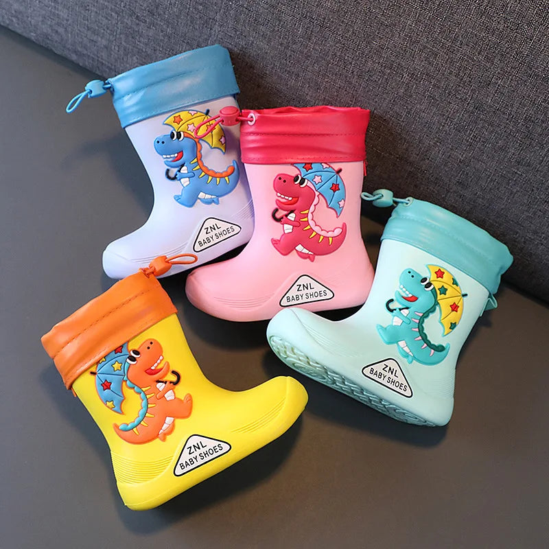 EVA Removable Plush Rain Boots Boys Girls Toddler Waterproof Children Shoes Lightweight Warm Kids Water Shoes for Four Seasons