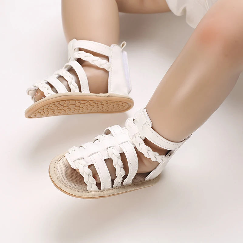 Baby Shoes Summer Girls Fashion High Top Catwalk Shoes Non-slip Soft Rubber Sole Casual Toddler Shoes White Baptism First Walker