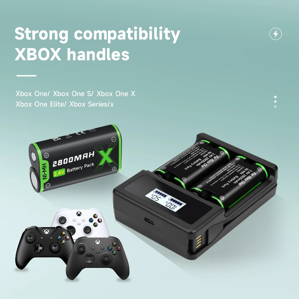 2800mAh Gamepad Xbox One Rechargeable Battery+LCD Charger for Xbox Series X/S,Xbox One S,Xbox One X, Xbox One Elite Controller