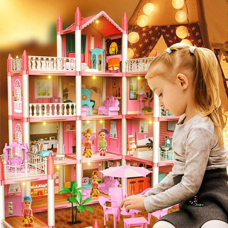 3D Cross-border Blockbuster Children's And Girls' Family Toys, Fantasy Princess Castle Villa Assembly Doll House Set Toys