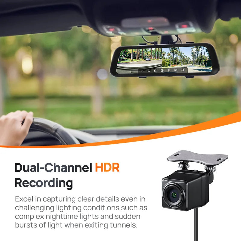 70mai Rearview Dash Cam S500 9.35'' Touch Screen 70mai S500 Car DVR 3K Super Capacitor Dual-Channel HDR Voice Control 24H Park