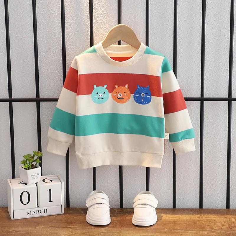 XWT-ملابس أطفال ربيع خريف أولاد وبنات ملابس أطفال أولاد وبنات بأكمام طويلة مطبوعات حيوانات كرتونية لطيفة
