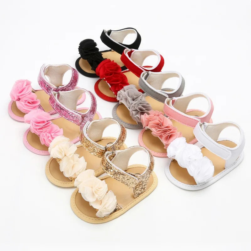 Baywell Summer Fashion Infant Soft-soled Non-slip Shoes Newborn Baby Girls Flower Lace Sandals 0-18 months