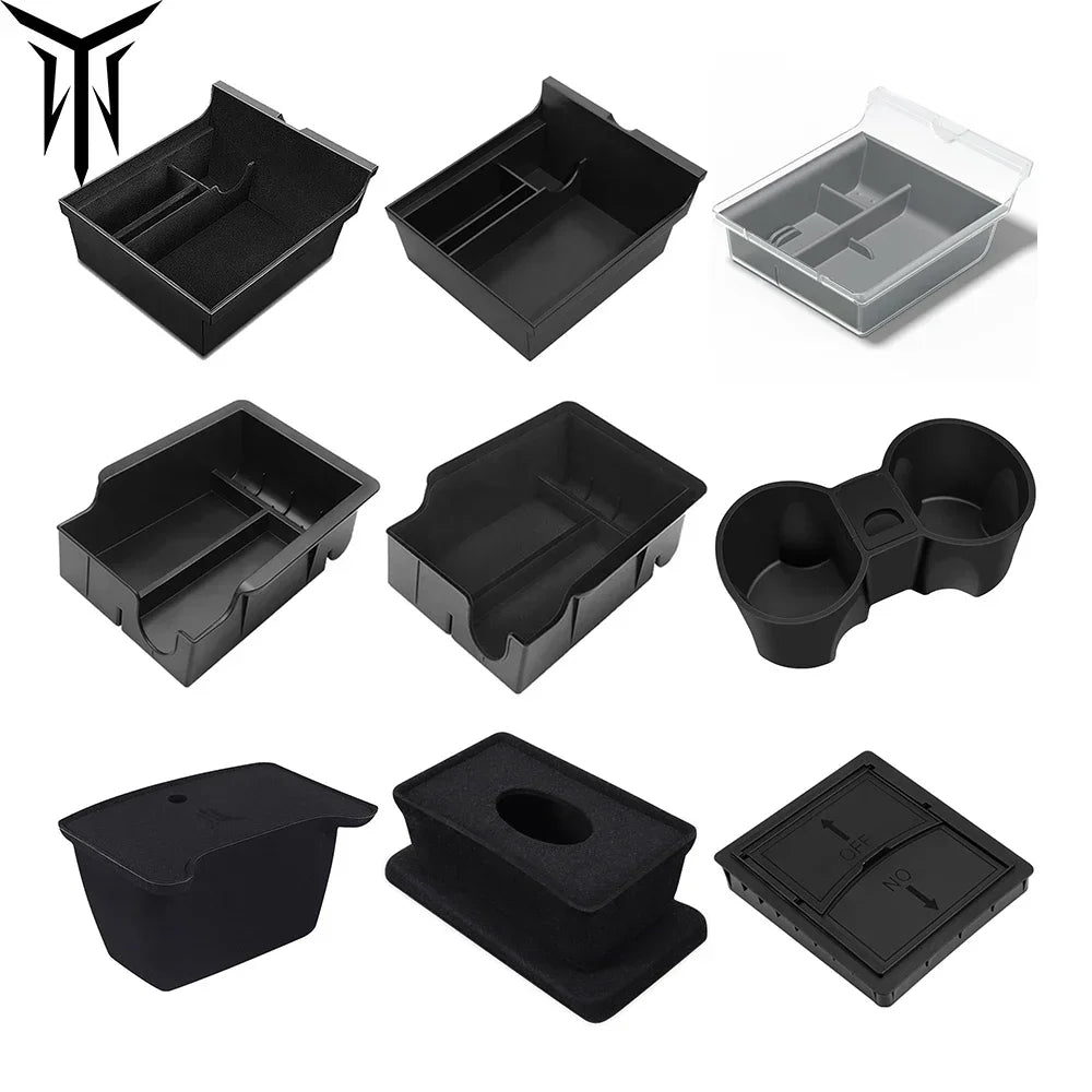 Car Storage Box For Tesla 2023 Model Y 2024 Model 3 Center Armrest Hidden Box Cup Holder Console Organizer Car Box Accessories