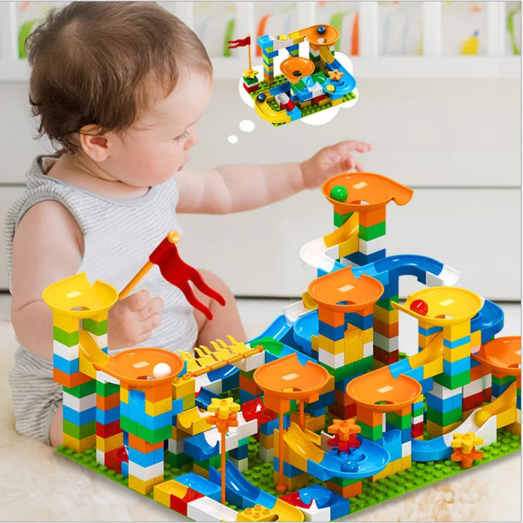 Marble Race Run Big Block Maze Ball Building Blocks Funnel Slide Blocks DIY Big Bricks Toys For Children Gift