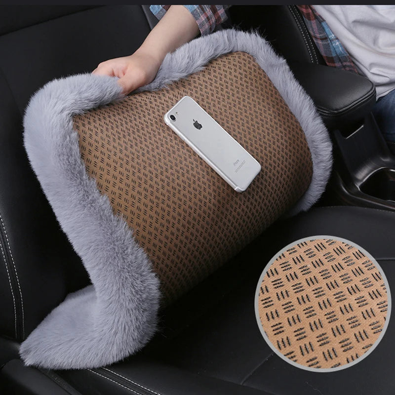 Car Seat Cushion Winter Plush Rabbit Fur Winter Warmth Thick Wool One Piece Square Cushion for Main Driver or Co-pilot