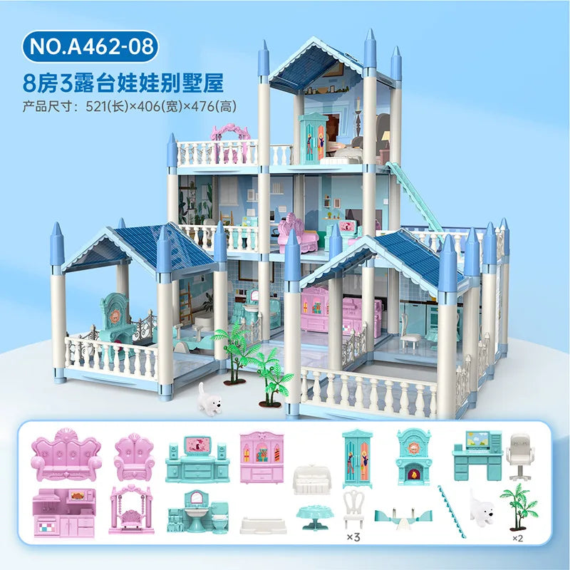 3D Princess Big Villa DIY Dollhouse casa muñecas Pink Castle Play House With Slide Yard Kit Assembled Doll House Kids Toys Gift