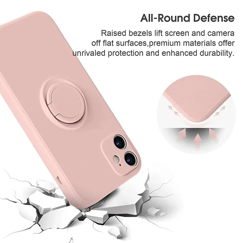 جراب هاتف من السيليكون السائل مع حامل مغناطيسي لهاتف iPhone 14 13 12 11 Pro Mini XR X XS Max 7 8 Plus Se 2020