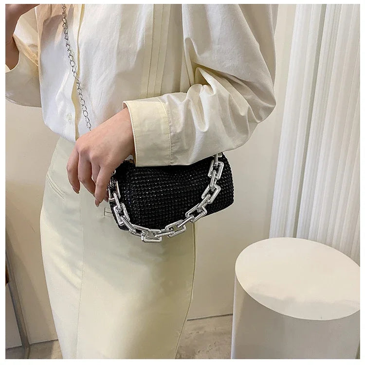 Fashion Diamond Chain Bag for Women's New Trendy Solid Zipper Female Crossbody Underarm Bags Messenger Evening Party Clutches