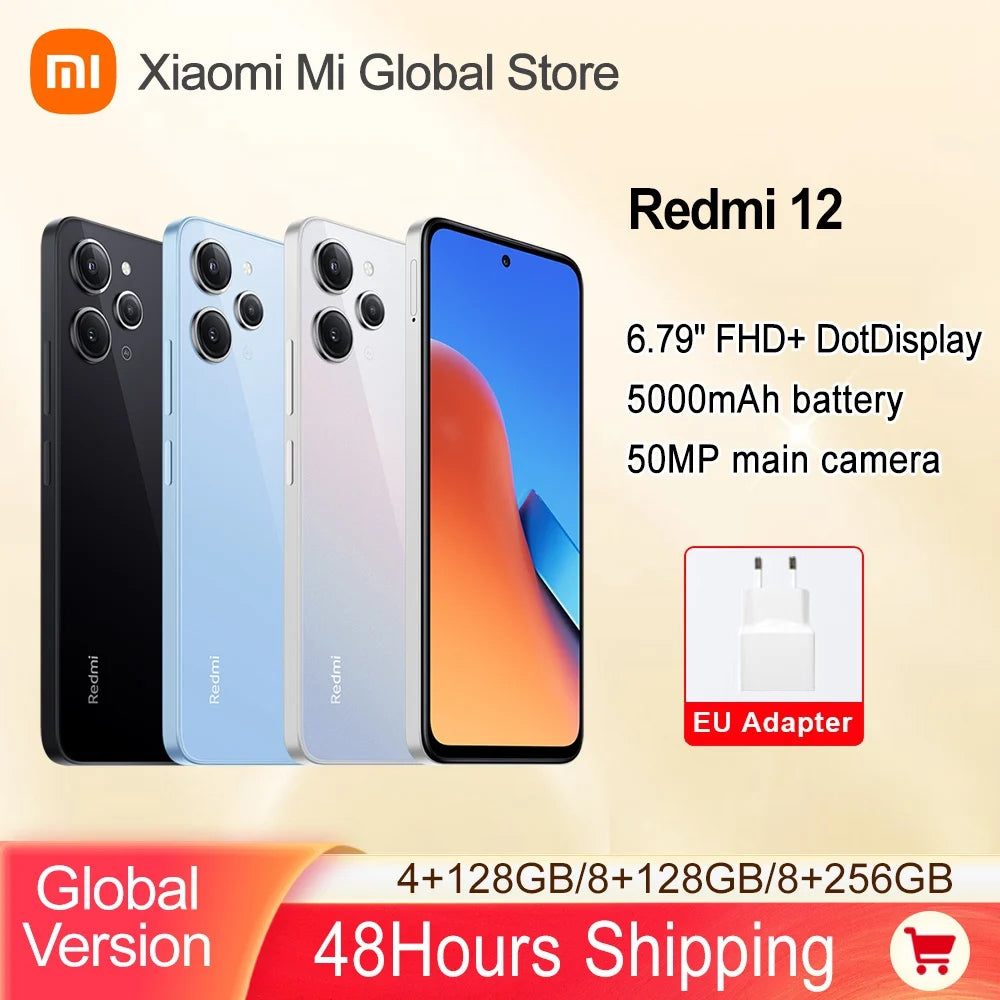هاتف Xiaomi Redmi 12 النسخة العالمية MTK Helio G88 كاميرا ثلاثية AI بدقة 50 ميجابكسل شاشة DotDisplay كبيرة مقاس 6.79 بوصة بطارية 5000 مللي أمبير في الساعة شحن 18 وات