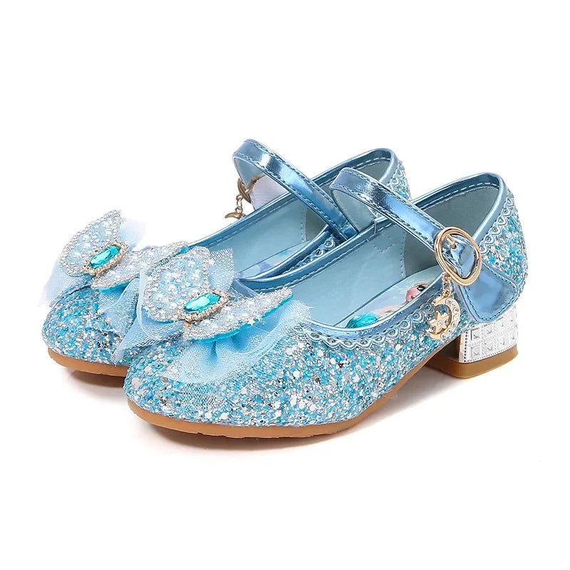 Disney Girls' Princess  Sandals Shoes Children's Shoes Elsa Children's Shoes Girls Fashion Baby Pink Blue High Heel Shoes Size