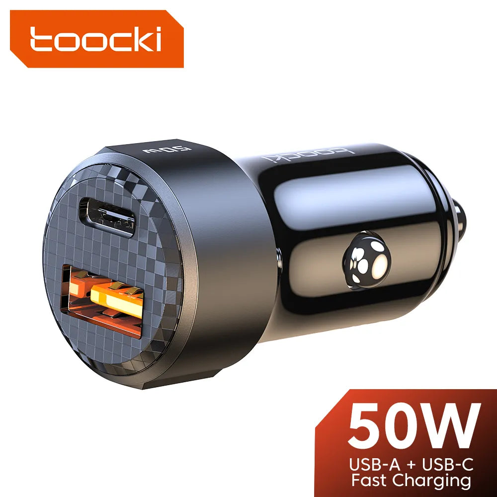 Toocki USB Car Charger Fast Charging 50W PD Type C Quick Charge USB C Car Phone Charger 12v 24v For iPhone 1413 12 Xiaomi 13 12